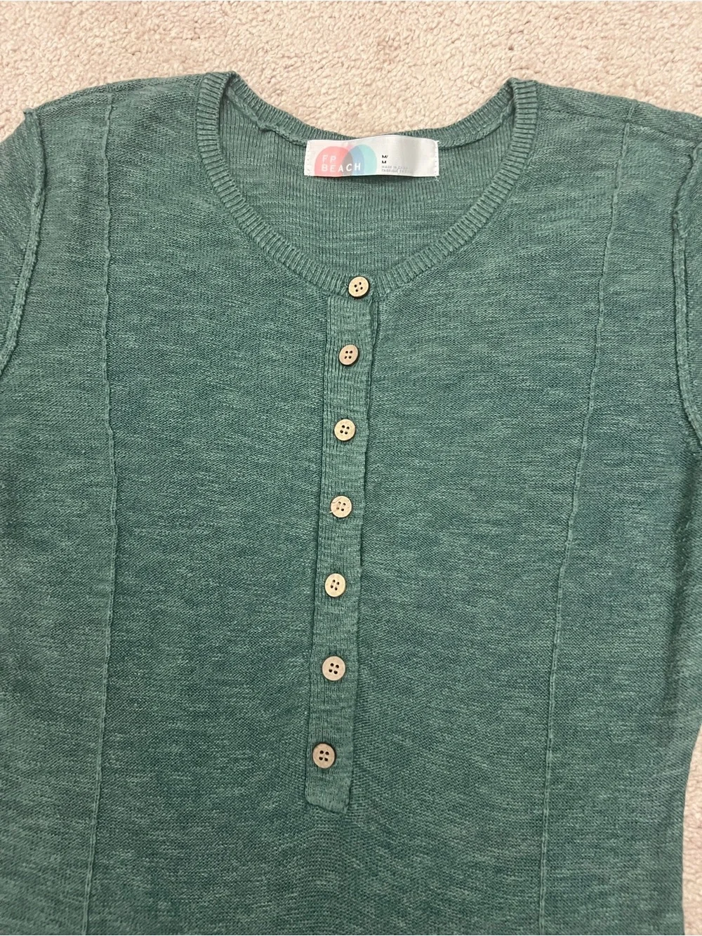 Free People Beach Dark Teal Linen-Blend Long Sleeve Maxi Dress - Picture 4 of 6